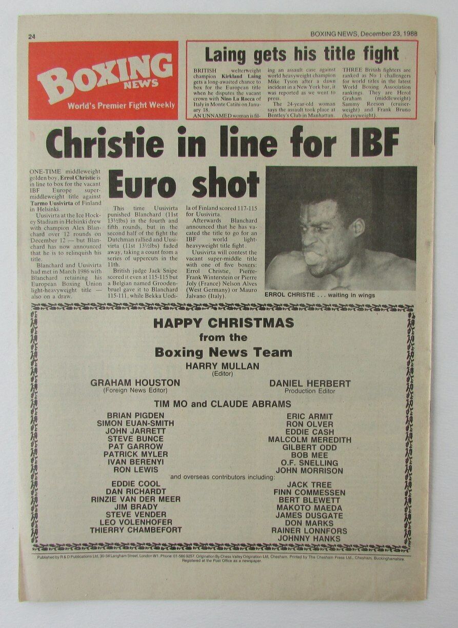 December 23, 1988 Boxing News Magazine McGuigan/Bruno/Graham/Pyatt