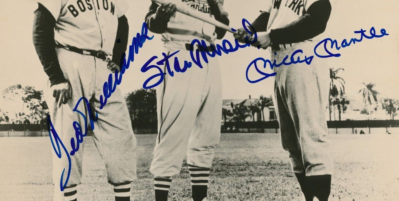 Ted Williams/Stan Musial/Mickey Mantle Multi-Autograph 8x10 B/W Photo JSA 175601