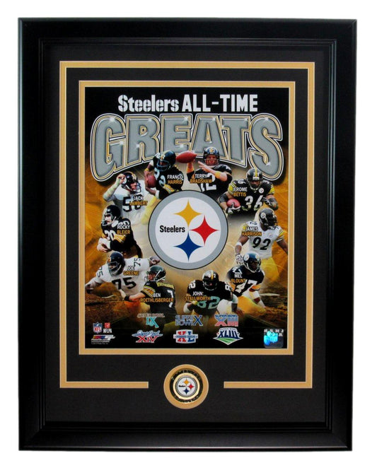 Pittsburgh Steelers All-Time Greats 16x20 Lithograph Print UNSIGNED Framed 189605