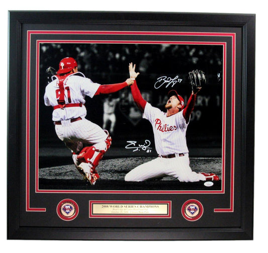 Brad Lidge/Carlos Ruiz Dual-Autographed 16x20 Photo Phillies Framed JSA 183623