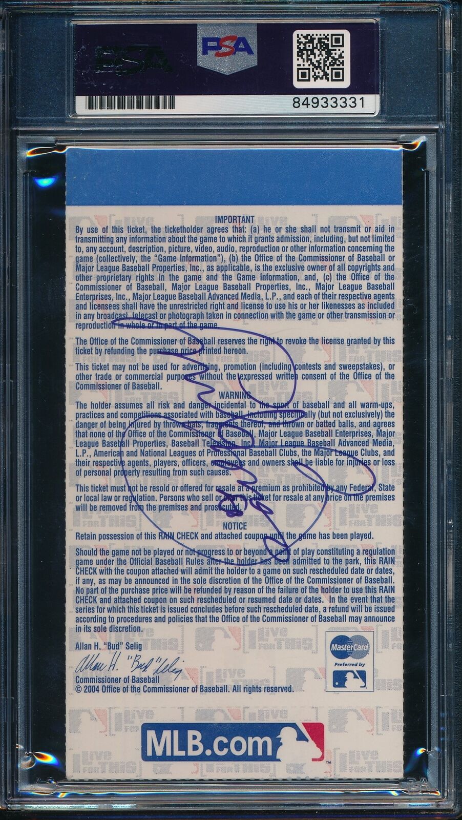 2004 World Series Game 4 Ticket Curse Reversed David Ortiz Signed/Auto PSA/DNA