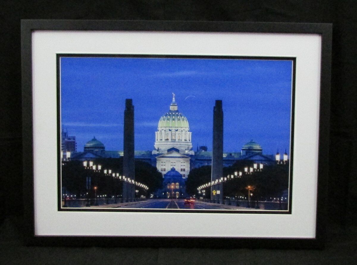 Harrisburg State Capitol "At Night" Framed Photo