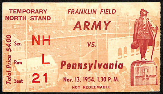 November 13th, 1954 Army vs Penn College Football Game Ticket Stub 189874