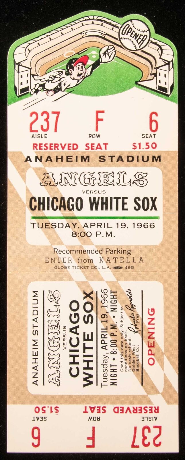 April 19, 1966 California Angels first game at Anaheim Stadium full ticket