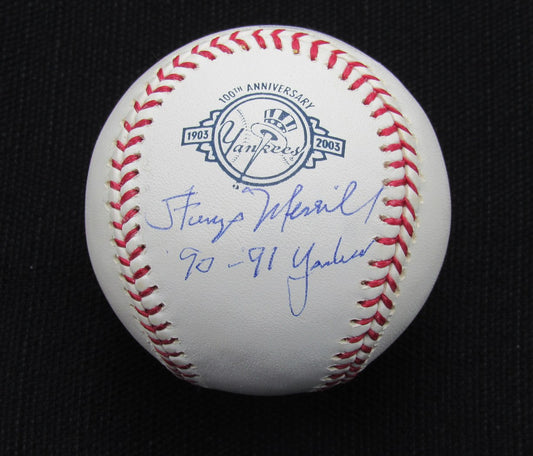 Stump Merrill Signed/Auto Yankees 100th OML Baseball MAB Inscr 187067