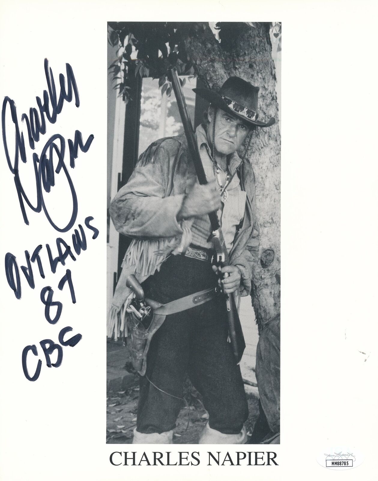 Charles Napier - Outlaws 87 CBS Signed/Inscribed 8x10 B/W Photo JSA 159927