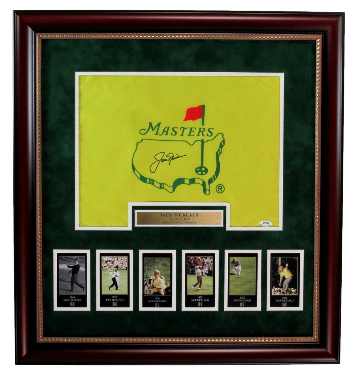 Jack Nicklaus Autographed Masters Flag with Card Collage Framed PSA/DNA 180111