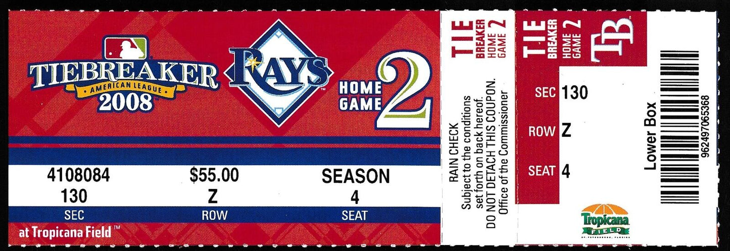 2008 ALDS Game 2 Tiebreaker Full Ticket Phantom Game Never Played 181065