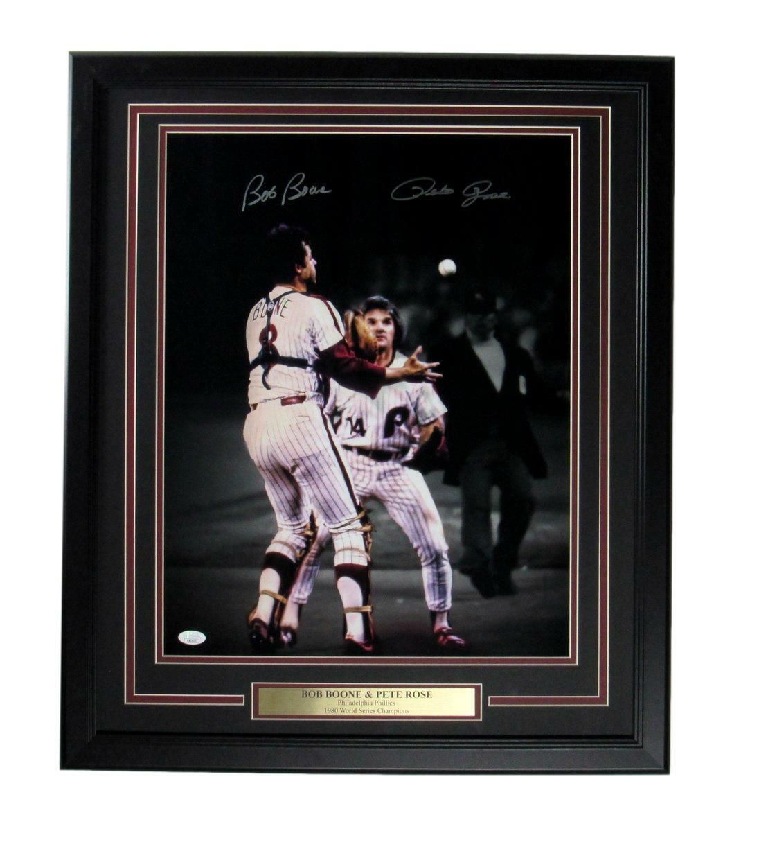 PETE ROSE / BOB BOONE  Phillies 1980 World Series Signed 16x20 Photo Framed JSA