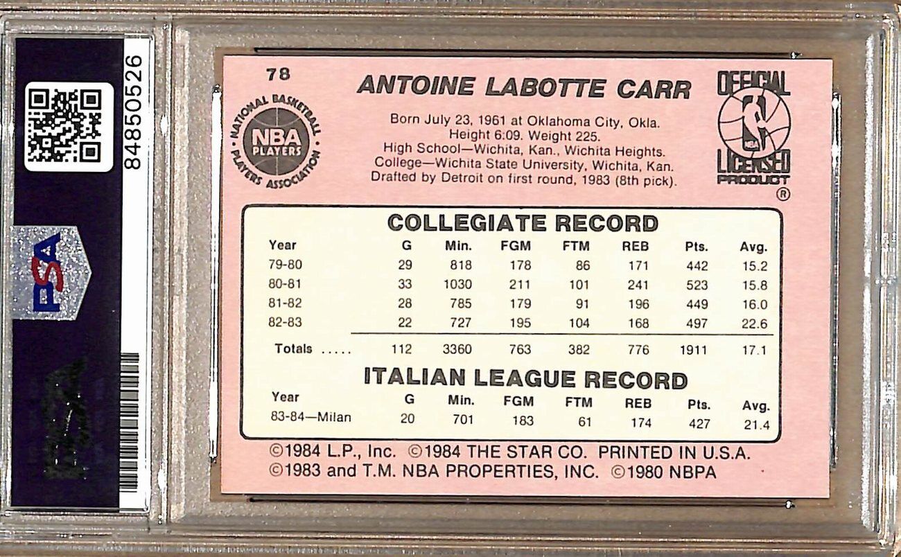 1984-85 Star Company #78 Antoine Carr Hawks Signed/Auto Card PSA/DNA 178947
