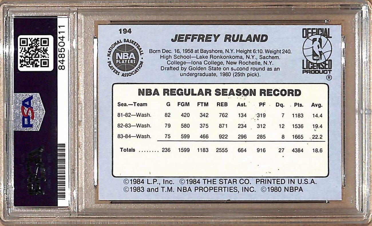 1984-85 Star Company #194 Jeff Ruland Bullets Signed/Auto Card PSA/DNA 178990