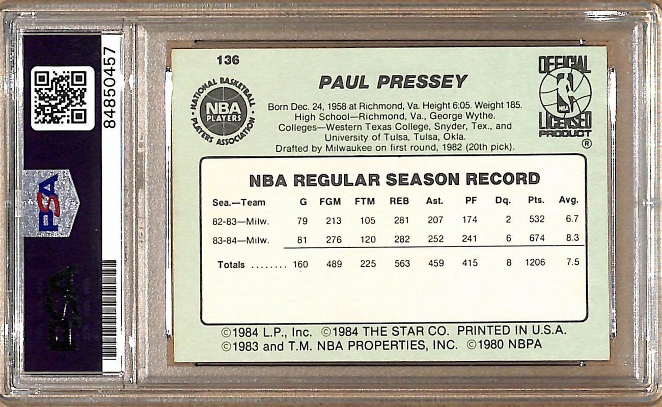 1984-85 Star Company #136 Paul Pressey Bucks Signed/Auto Card PSA/DNA 178999