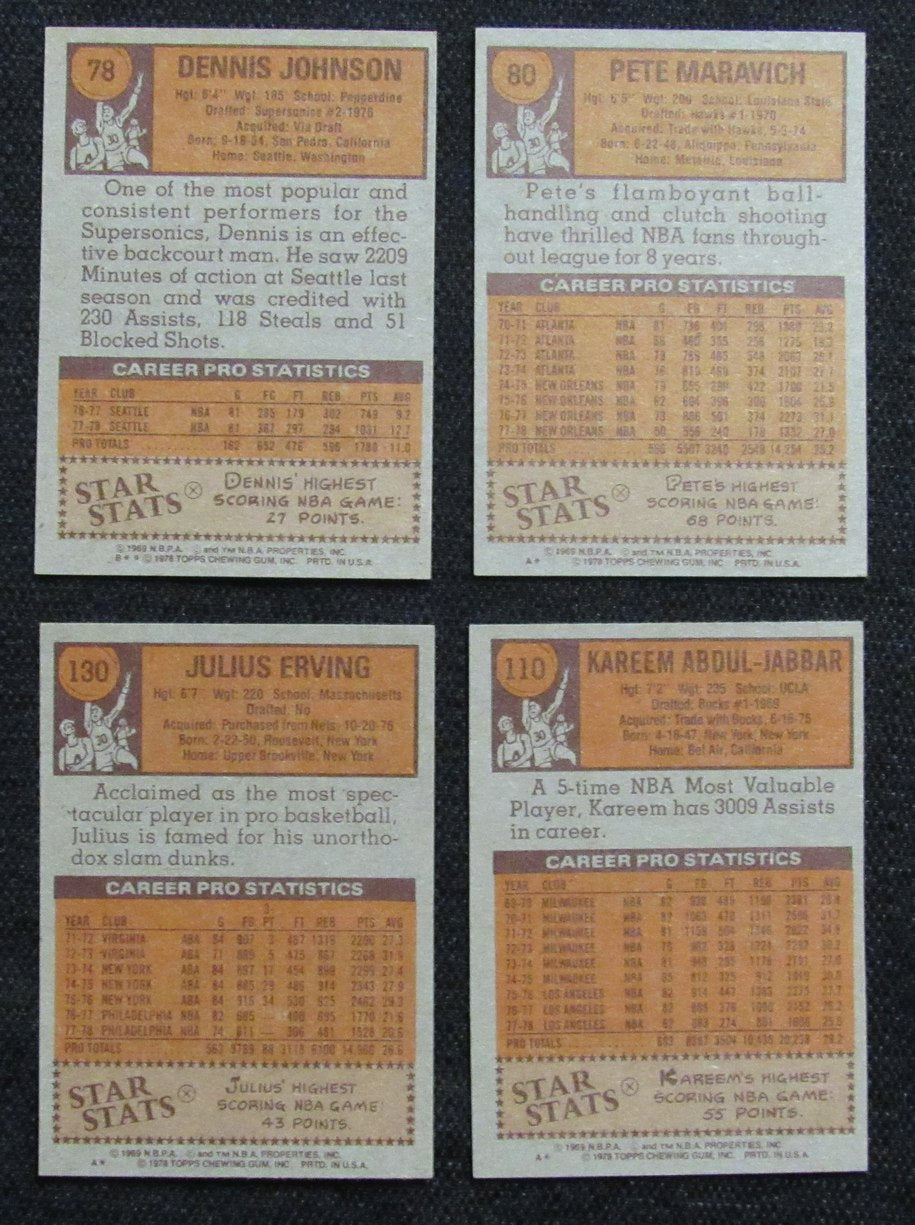 1978-79 TOPPS Basketball Complete Set (132) Erving Maravich Abdul-Jabbar 190309
