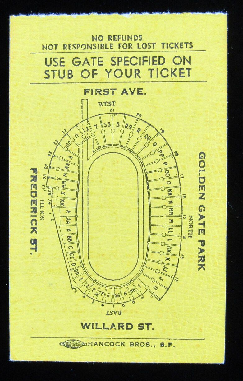 1951 Shrine Bowl East vs. West Ticket Stub, Kezar Stadium, SF California