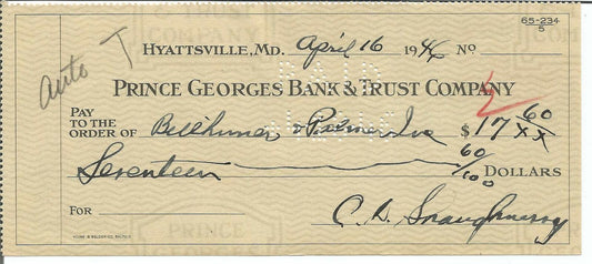 Clark Shaughnessy CHOF Signed/Autographed 1946 Bank Check 150333