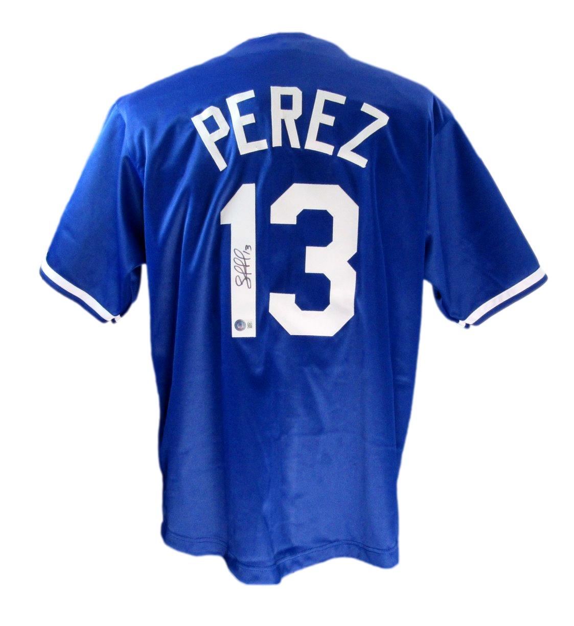 Salavador Perez Signed Blue Custom Baseball Jersey KC Royals Beckett 186594