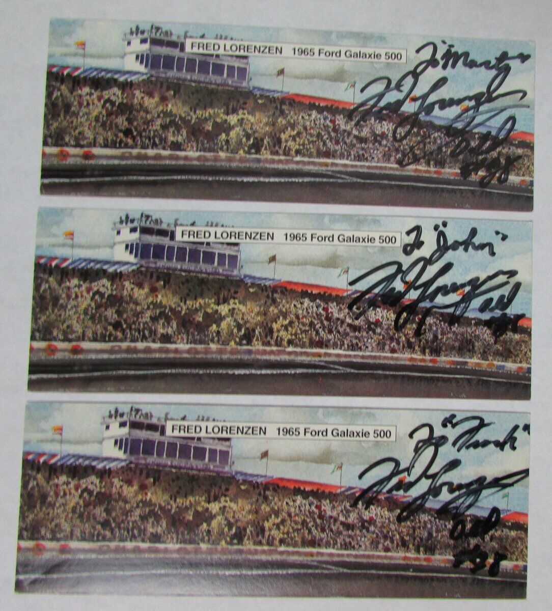 Fred Lorenzen (3) Signed Legends of Racing Promo Cards 1965 Ford Galaxie 145409