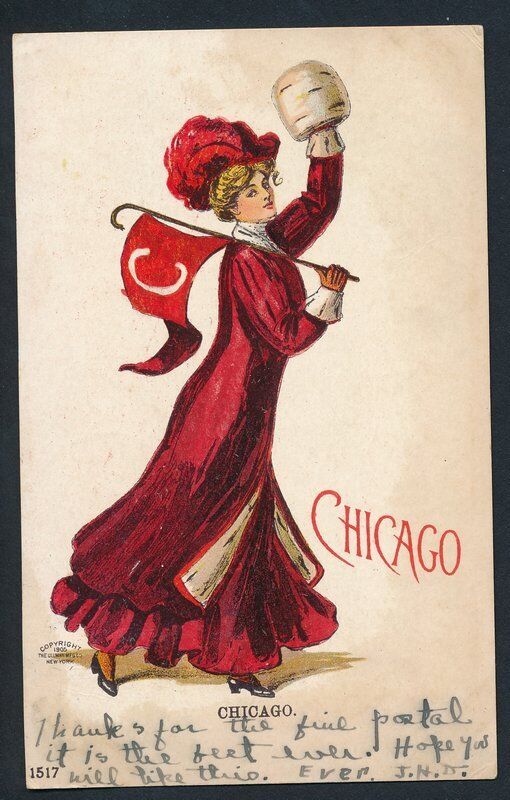 Vintage 1906 Postcard Football Woman image "Chicago" Inscription Stamp 139048