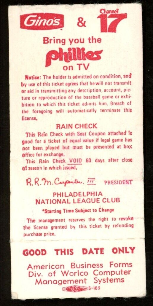 July 25, 1976 Phillies vs. Pirates Ticket Stub Schmidt hits HR #119 176814