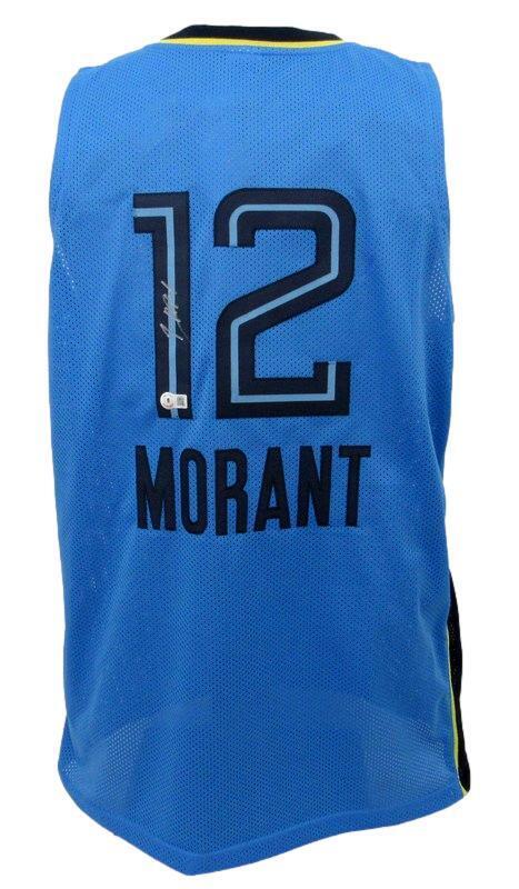 Ja Morant Autographed Blue Custom Basketball Jersey Memphis Grizzlies Beckett