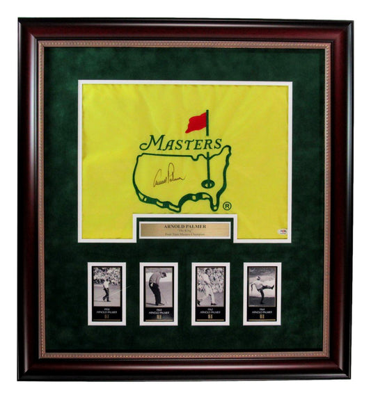 Arnold Palmer Signed/Auto Masters Pin Flag w/ Card Collage Framed PSA/DNA 191608