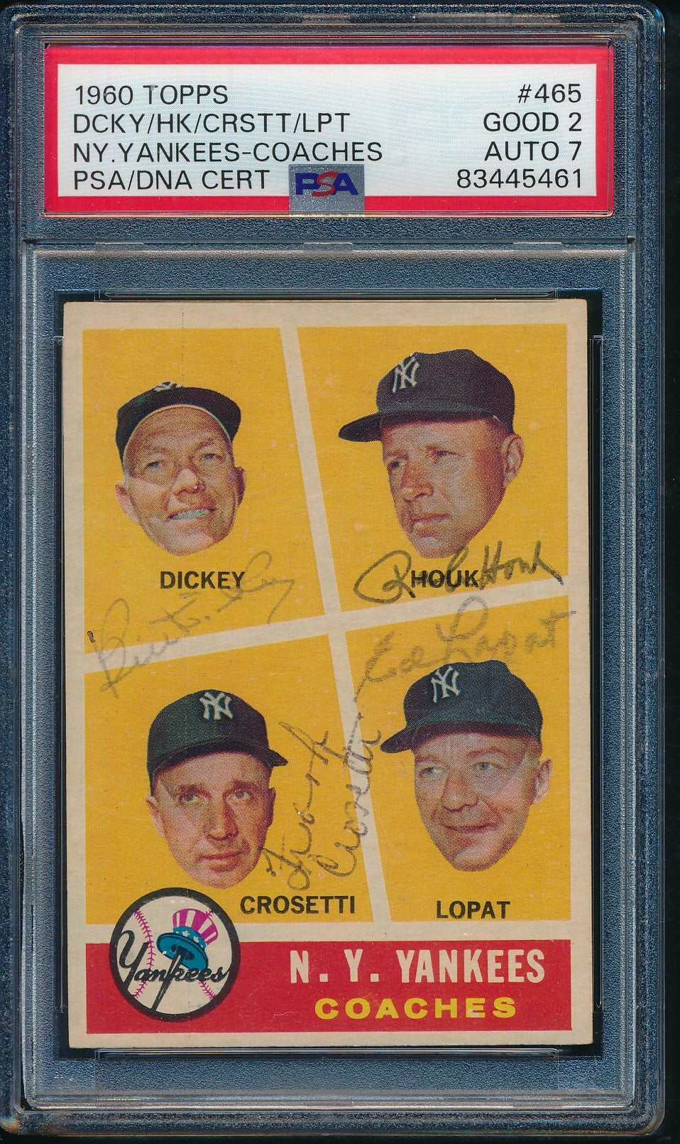 1960 Topps N.Y. Yankees Coaches #465 Multi-Signed Authentic Card PSA/DNA 188497