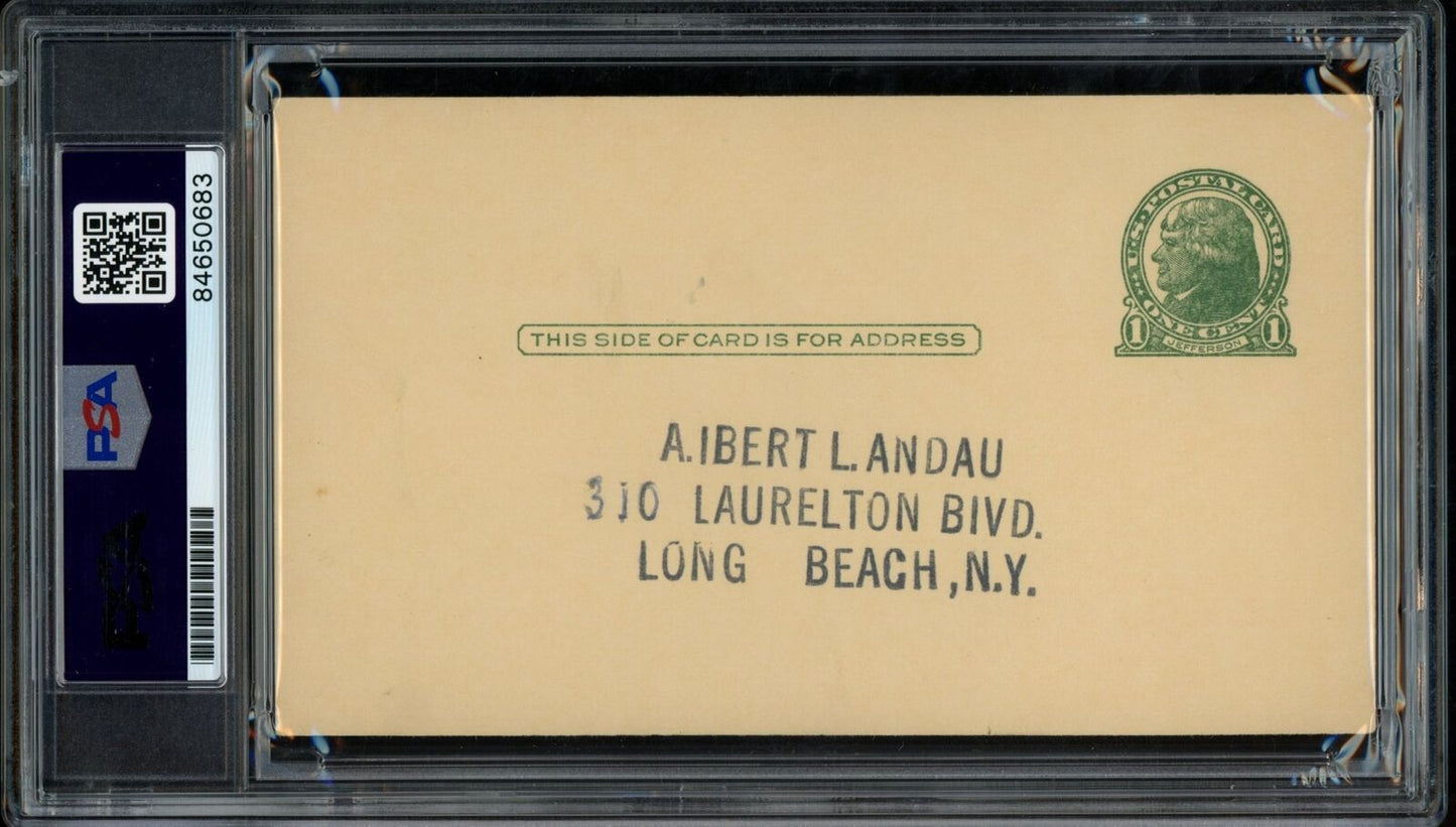 Fresco Thompson Autographed GPC Government Postcard Brooklyn Dodgers PSA/DNA