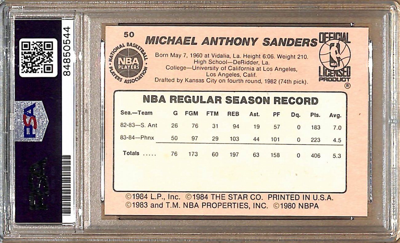 1984-85 Star Company #50 Mike Sanders Suns Signed/Auto Card PSA/DNA 178967