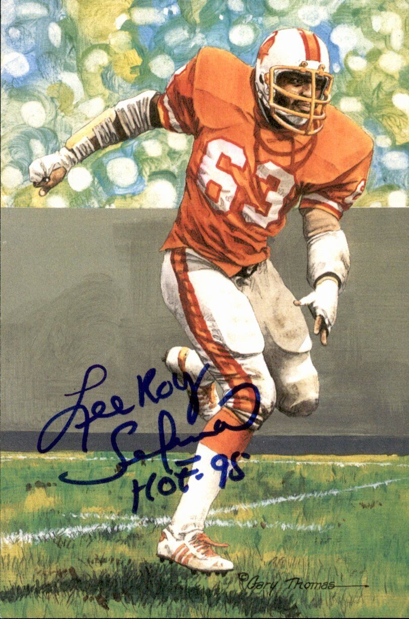 Lee Roy Selmon  Buccaneers Signed/Inscr Goal Line Art GLAC Postcard JSA 167092