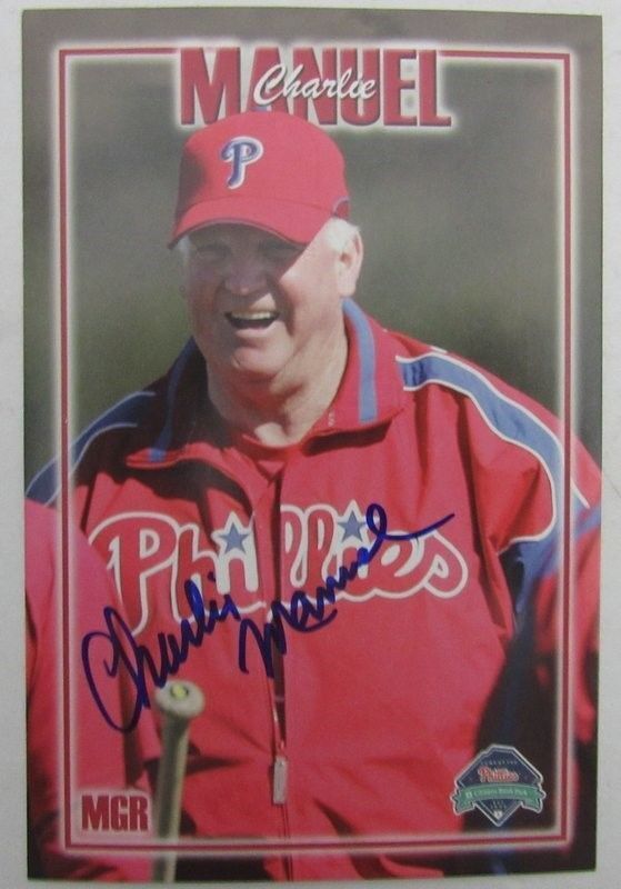 Charlie Manuel Autographed/Signed Philadelphia Phillies 5x7 Photo Card 129787