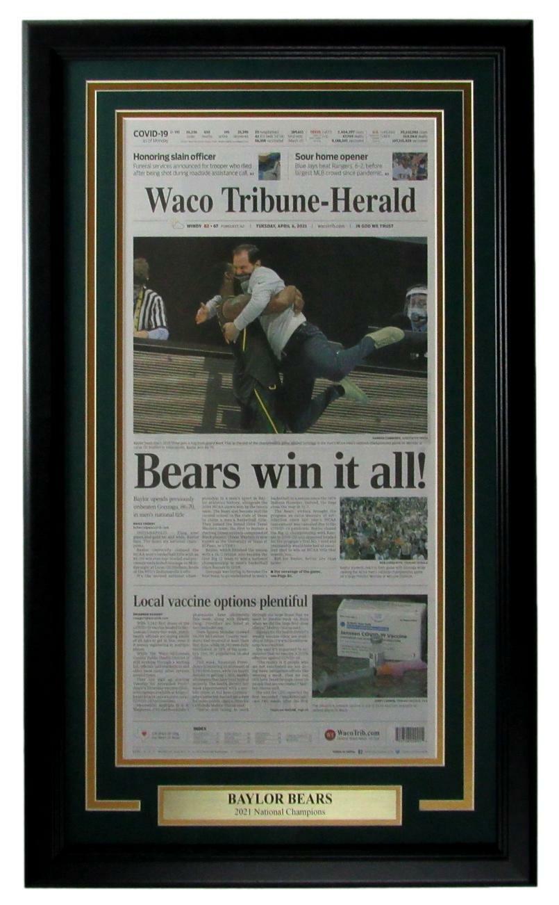 Baylor Bears 2021 Waco Tribune Newspaper Mens Basketball Champs Framed 159170