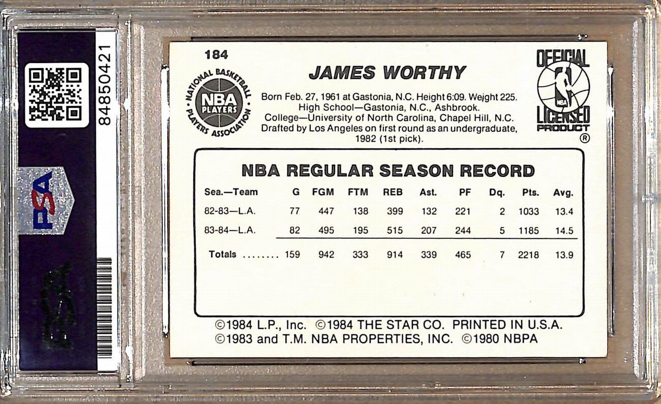 1984-85 Star Company #184 James Worthy Lakers Signed ROOKIE Card PSA/DNA 178935