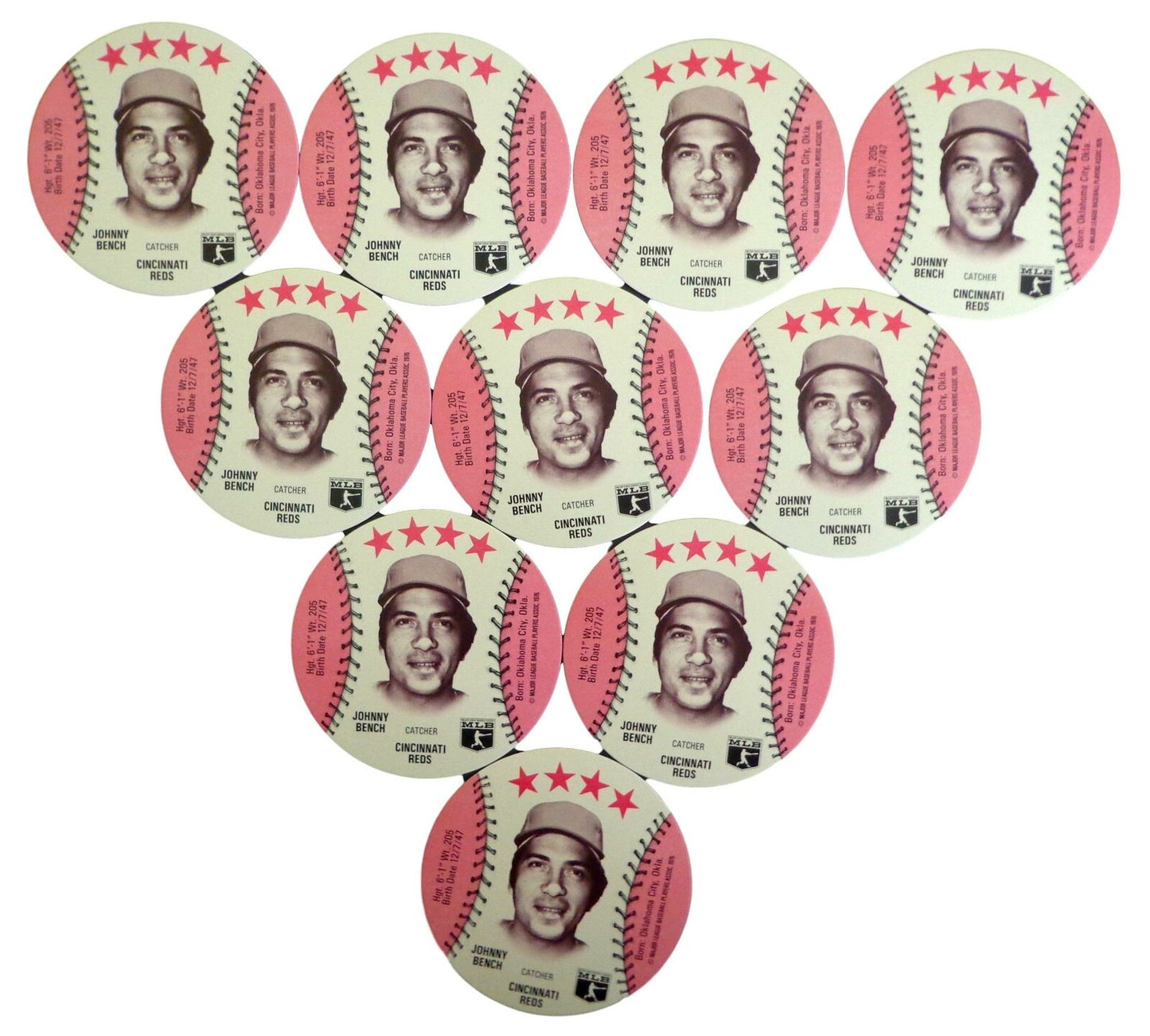 Lot of 10 - 1976 MSA Isaly's Discs Johnny Bench HOF Cincinnati Gem Mint 153891