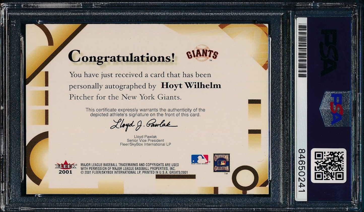 2001 Fleer Greats of the Game Hoyt Wilhelm Card Signed NY Giants PSA/DNA 176172