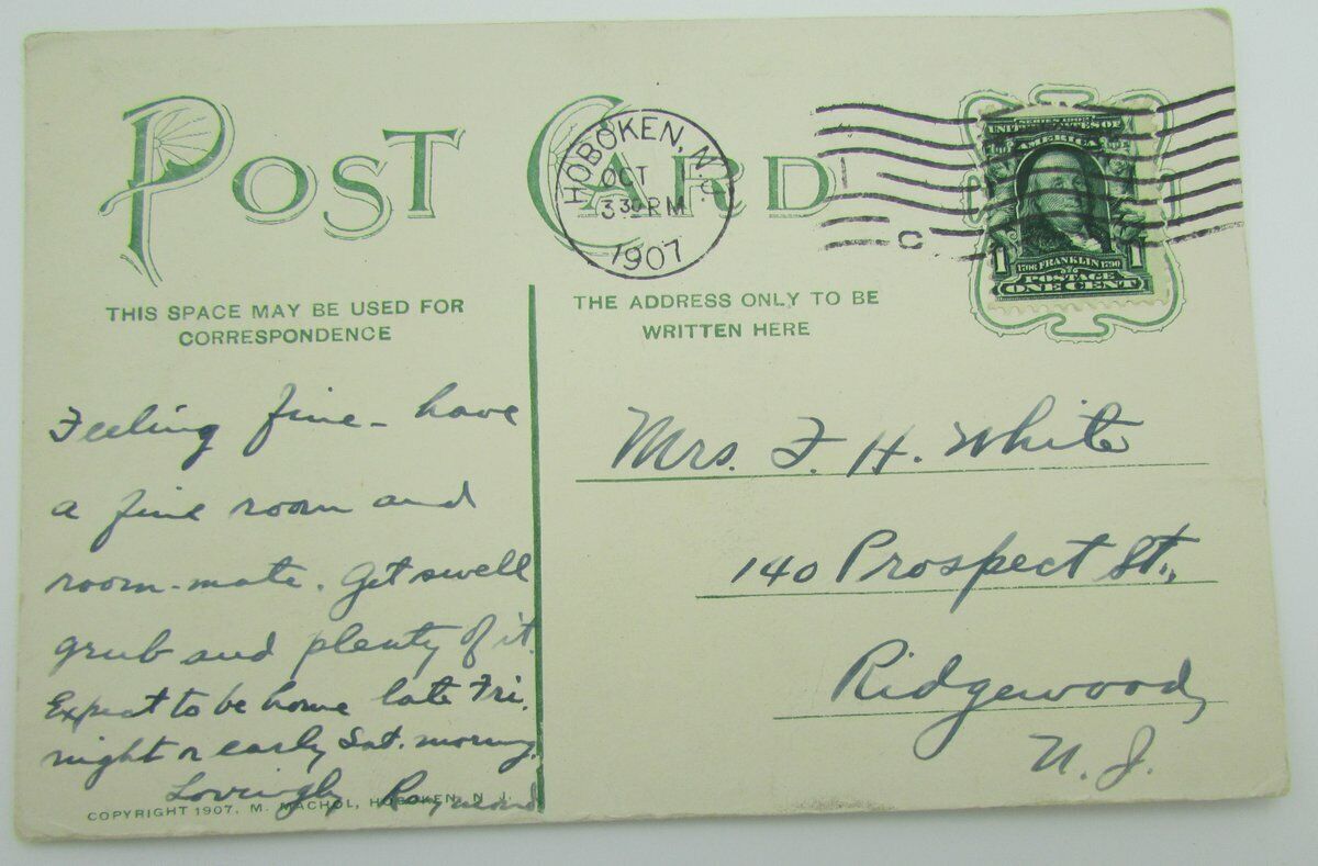 Vintage Postcard postmarked 1907 with a Stevens female student 140055