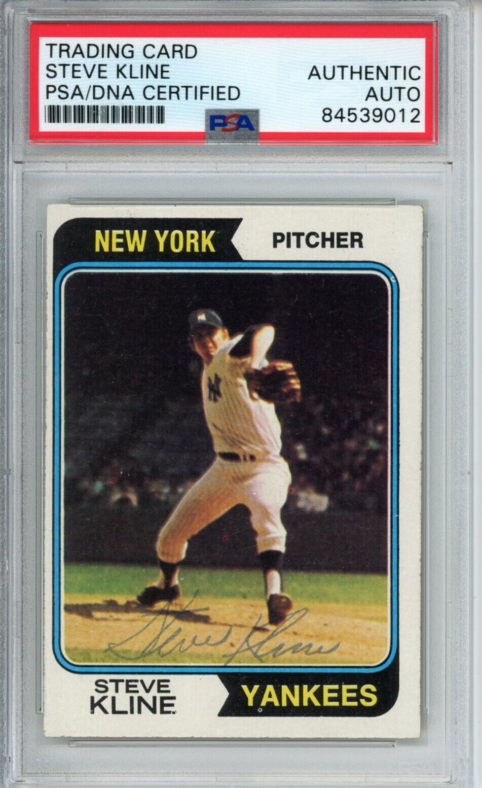 Steve Kline Yankees Signed/Autographed 1974 TOPPS Card #324 PSA/DNA 166838