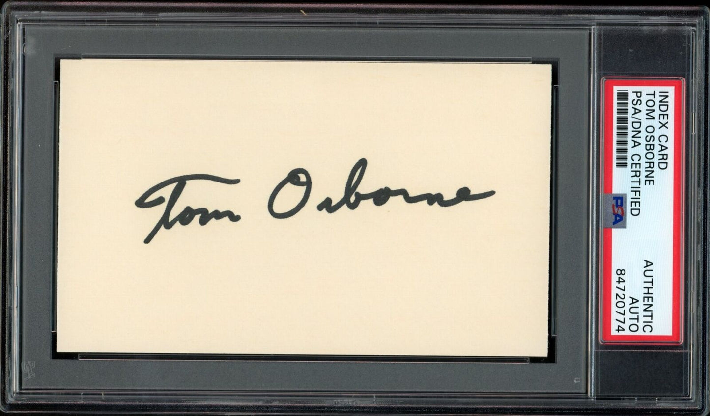 Tom Osborne CHOF Autographed Index Card Nebraska PSA/DNA