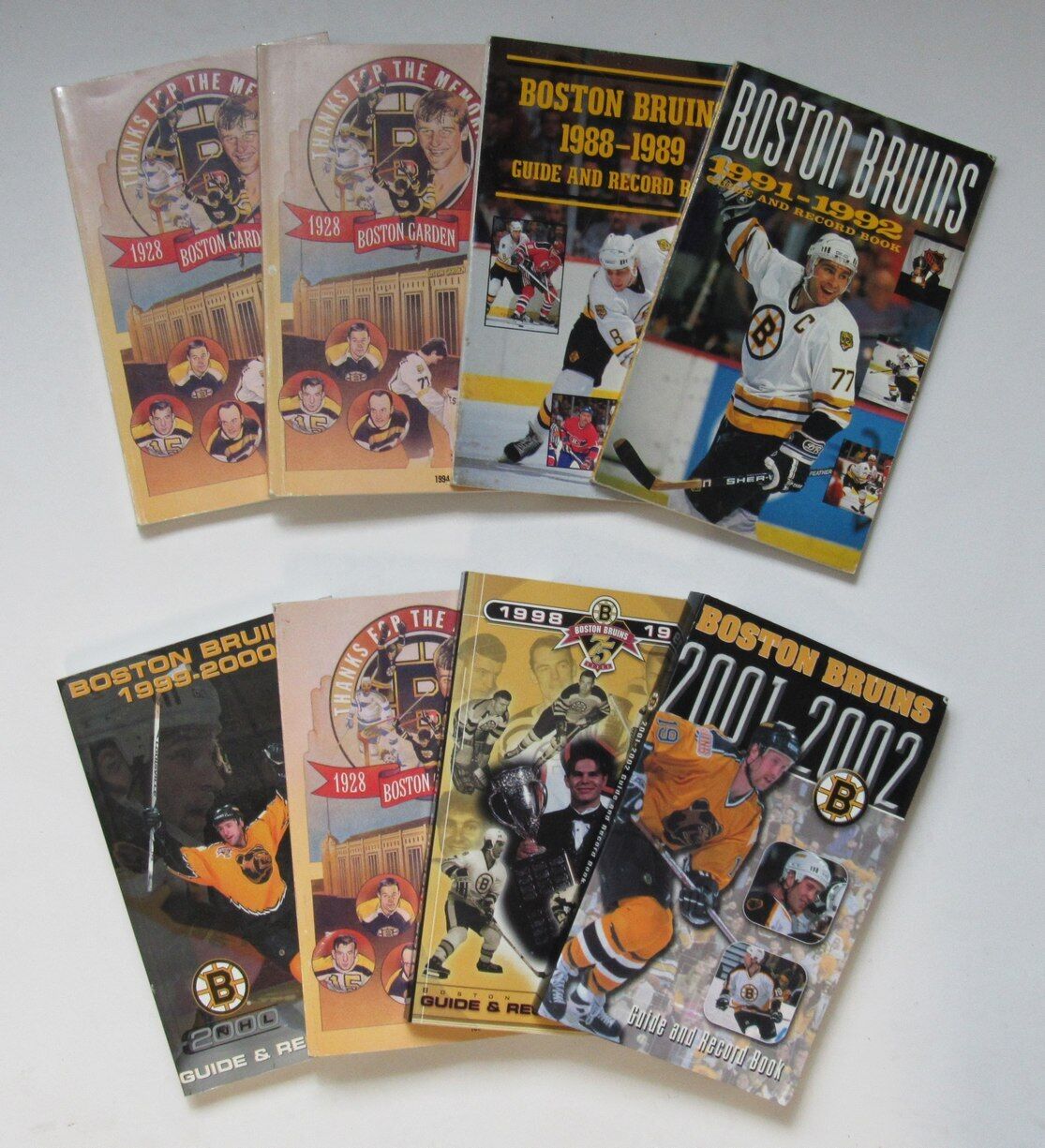 Lot of (8) Boston Bruins Media/Press Guides (1988, 1991, 1994, 1998-2001) 181311