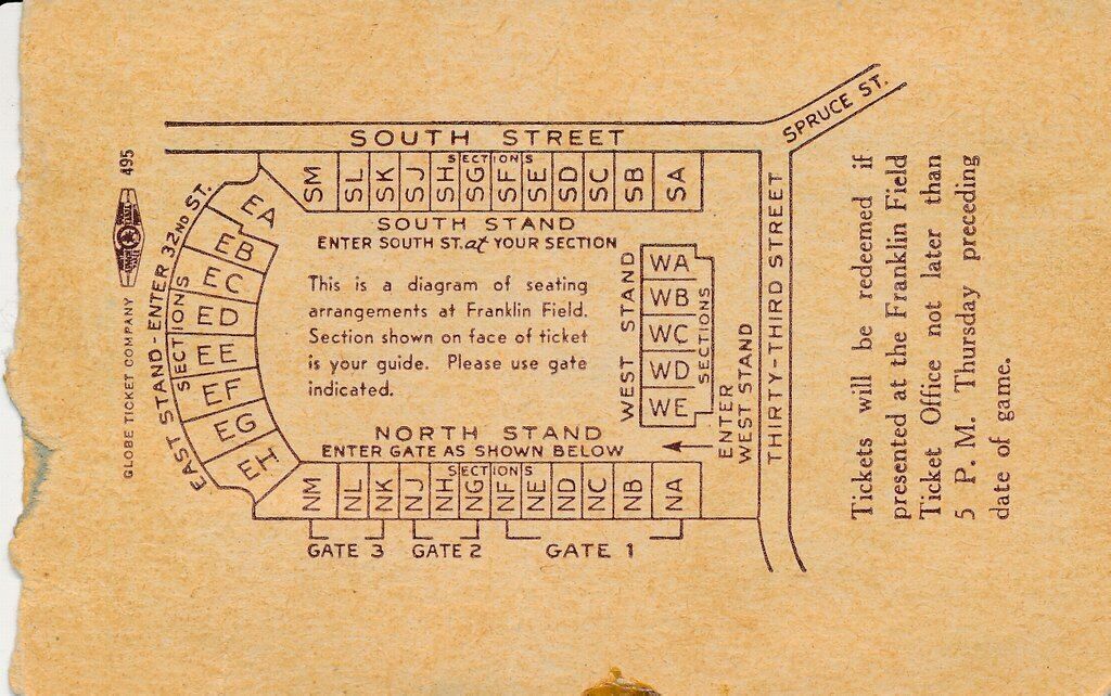 1947 Columbia vs. Univ of Pennsylvania College Football Game Ticket Stub 144059