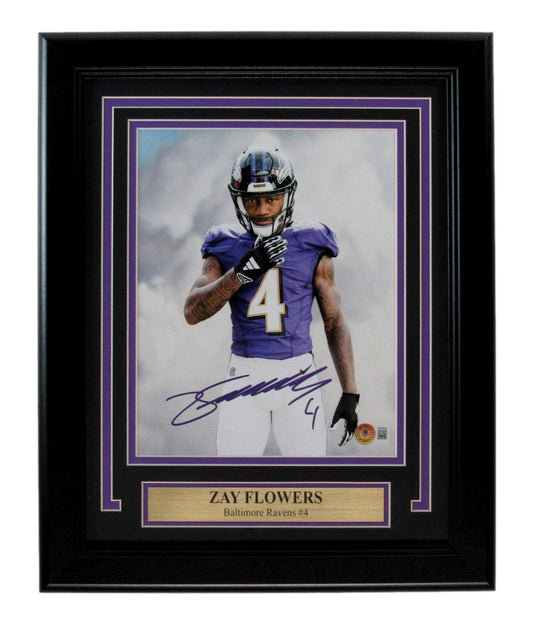 Zay Flowers Autographed Baltimore Ravens 8x10 Photo Framed Beckett 186297