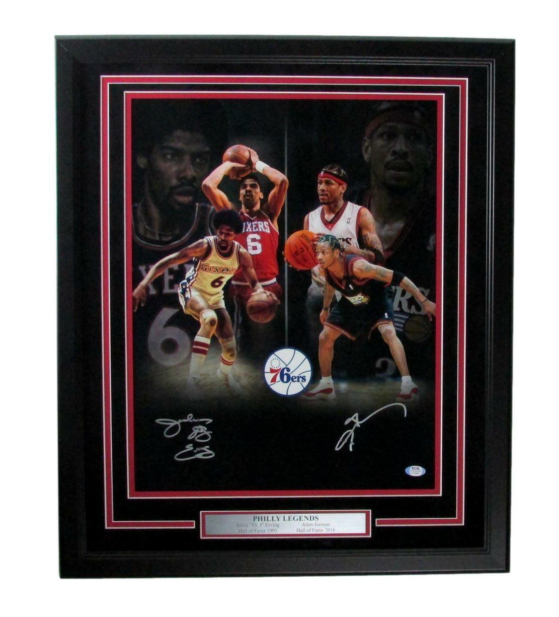 Julius Erving/Allen Iverson 76ers Dual-Signed 16x20 Photo Framed PSA/DNA 167665