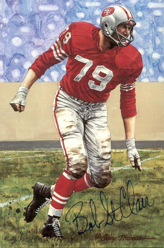 Bob St. Clair HOF Autographed Goal Line Art GLAC Postcard 49ers JSA