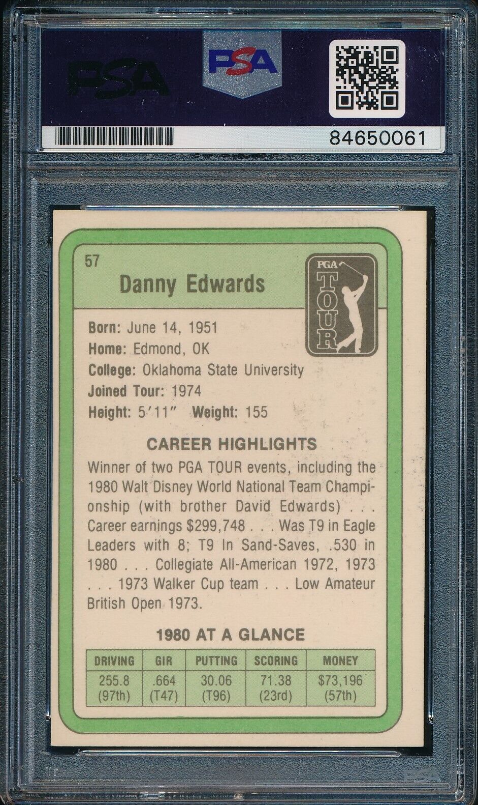 1981 DONRUSS PGA Danny Edwards Rookie #57 Authentic Card Signed PSA/DNA