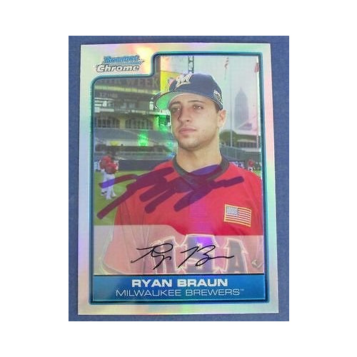 Ryan Braun Brewers Signed/Auto 2006 Bowman Chrome Refractor Baseball Card #FG3