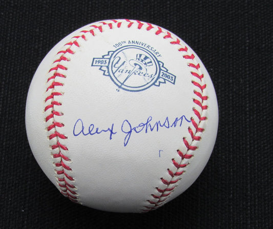 Alex Johnson Signed/Auto Yankees 100th OML Baseball JSA 186621