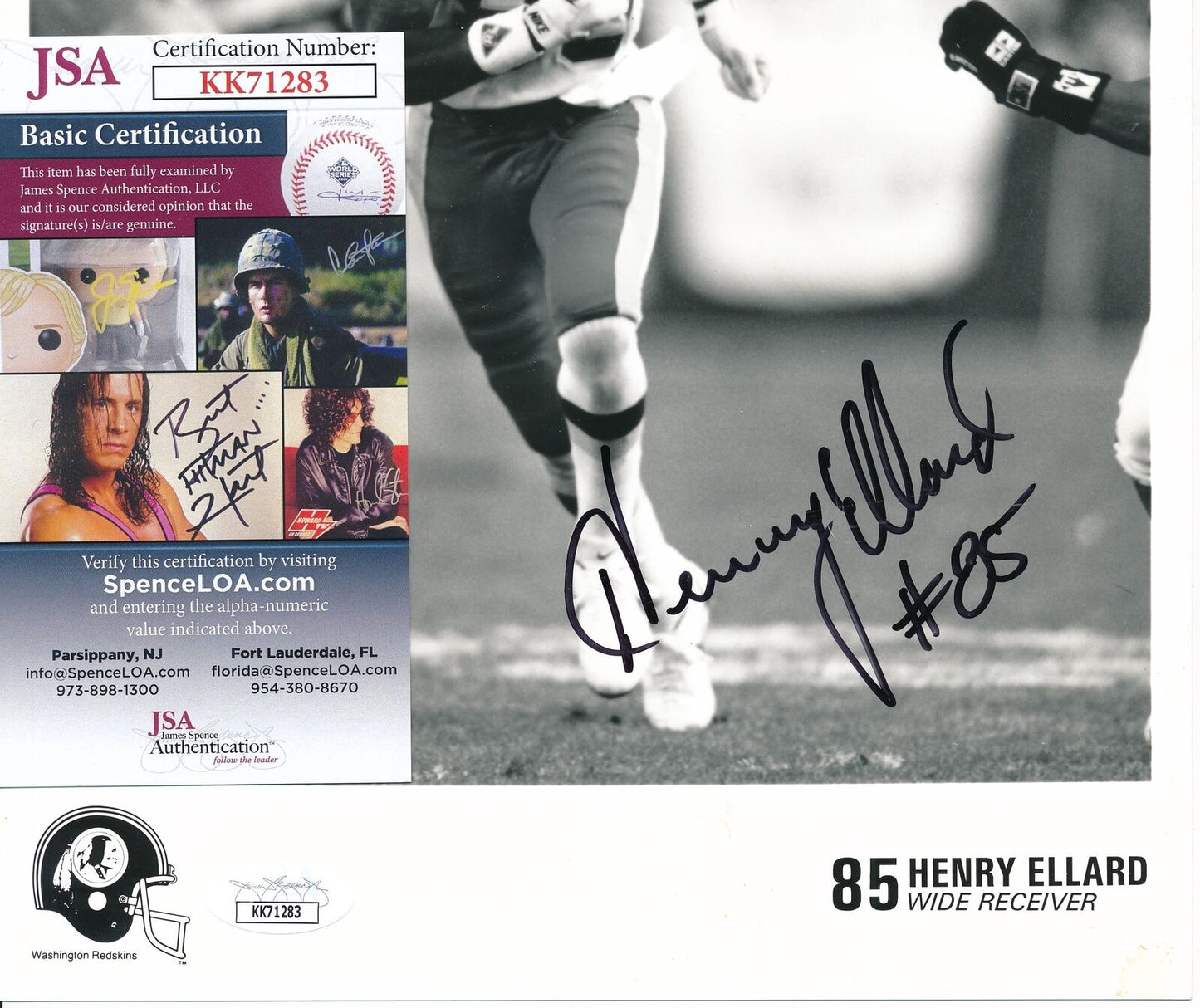Henry Ellard Autographed 8x10 B/W Team Photo Washington Redskins JSA