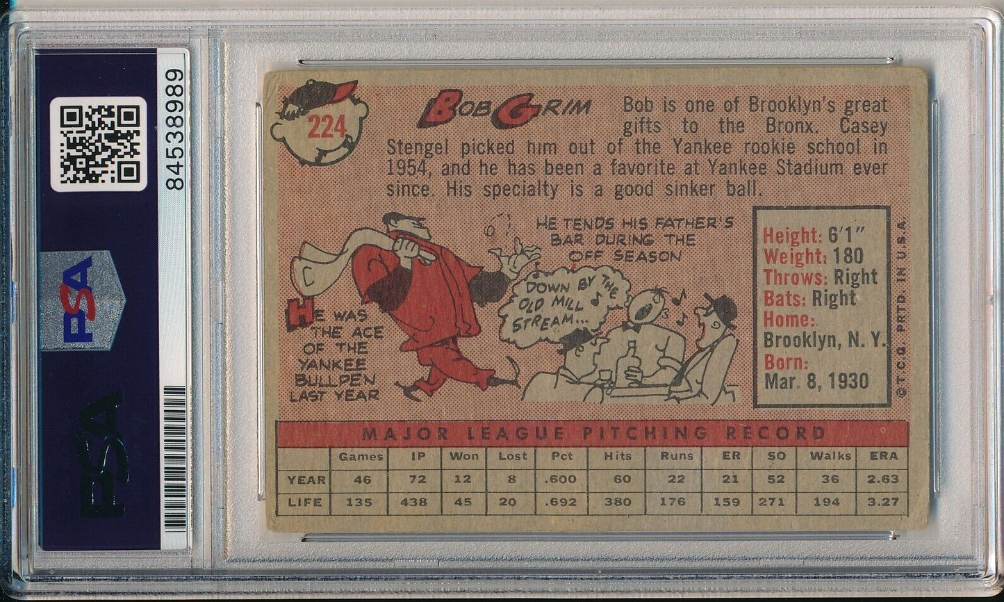 Bob Grim Yankees Signed/Autographed 1958 TOPPS Card #224 PSA/DNA 166713