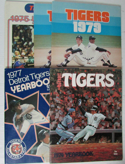 Lot of 5 Detroit Tigers Official MLB Yearbooks, 74, 75, 77, 79(2) 147164