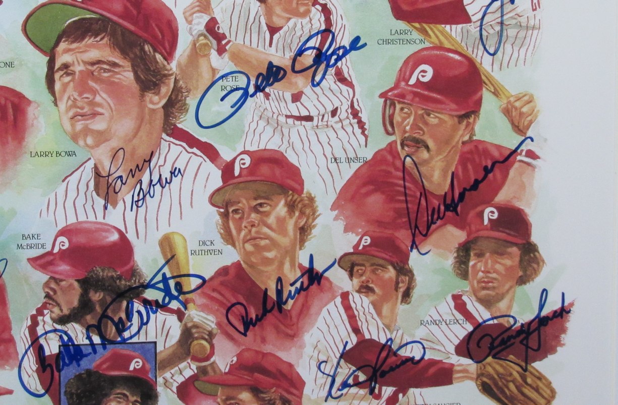 1980 Phillies World Series Team Signed (31) 20x30 Poster Framed PSA/DNA 179686