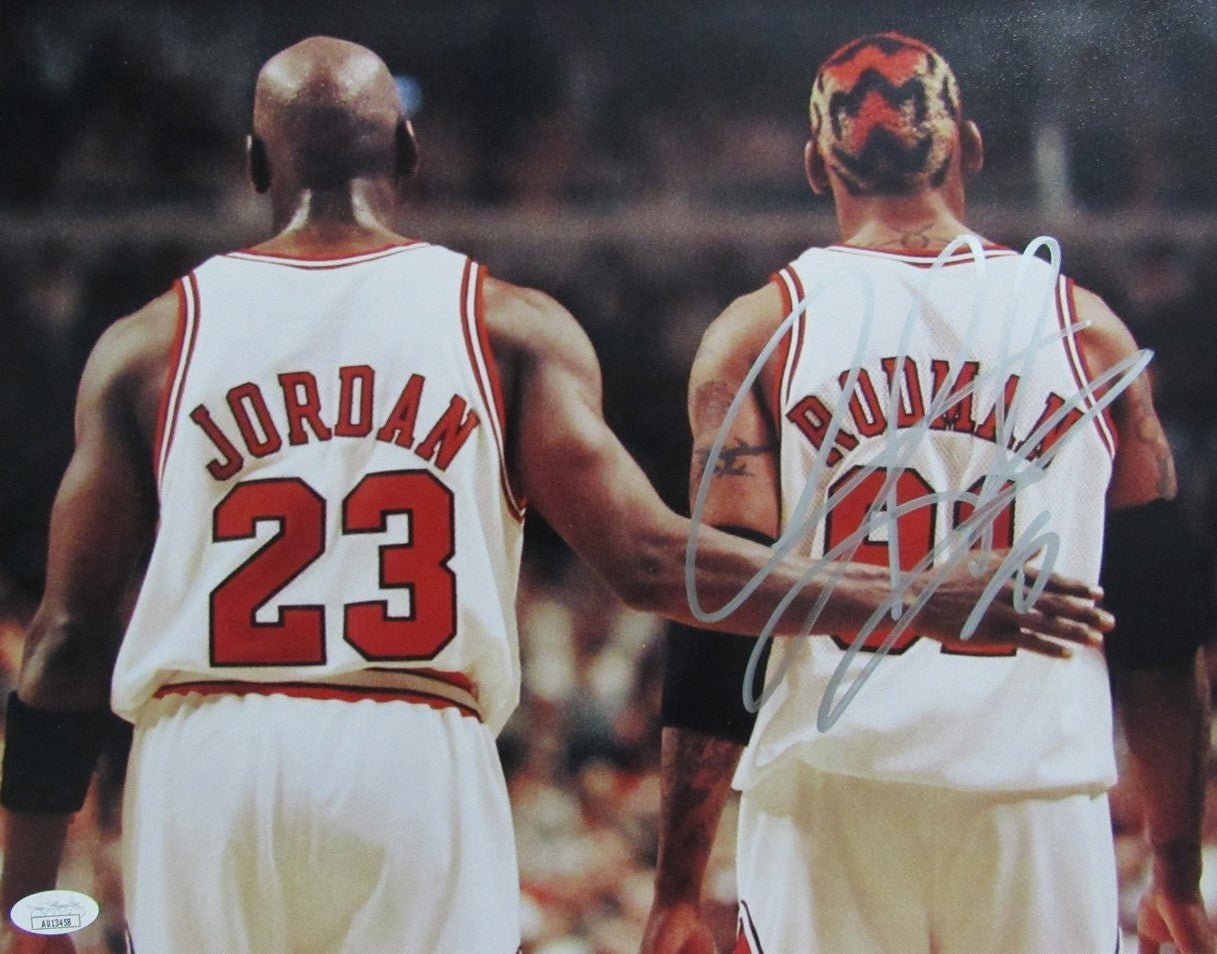 Dennis Rodman HOF Signed/Autographed 11x14 Photo w/ Jordan Bulls JSA 189833